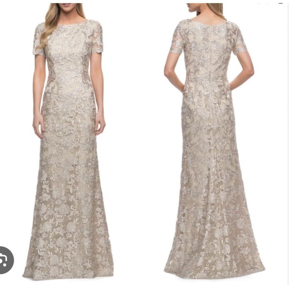 NEW LA FEMME Beautiful Lace Short Sleeve Dress Size 6